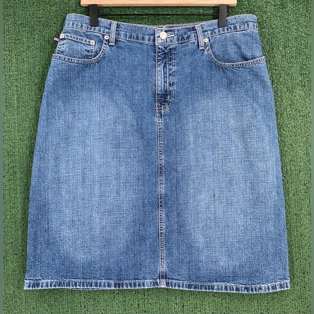 VTG 90’s Polo Jeans Ralph Lauren Jean Co Denim Jean Knee Skirt Women’s 34” Waist